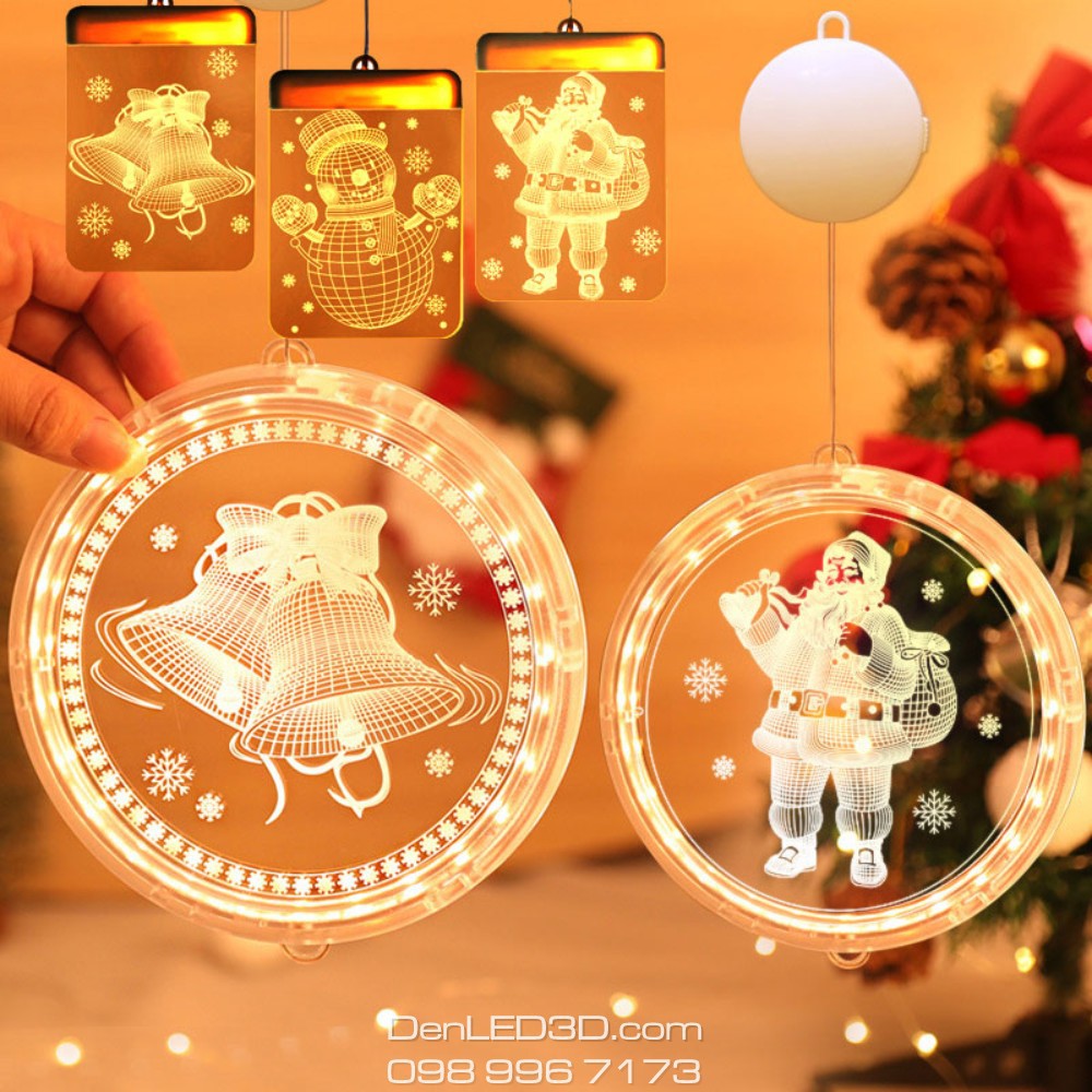 Dây Treo Đèn LED 3D Hình Cây Thông, Chuông Trang Trí Giáng Sinh, Noel