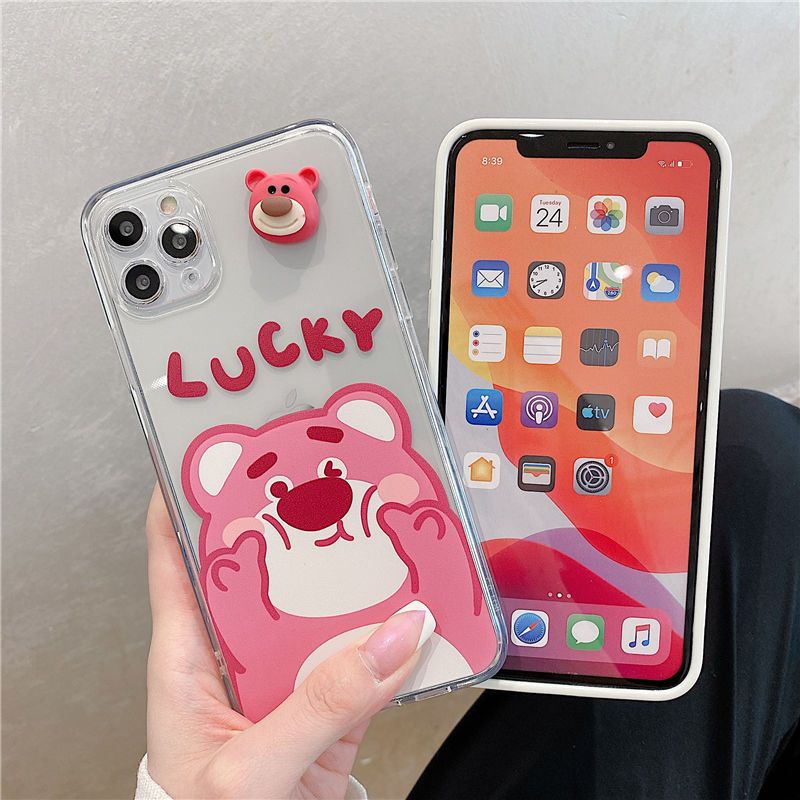 Ốp Điện Thoại Hình Gấu Và Dâu Tây Xinh Xắn Cho iPhone 11 / 12pro / xsmax / xr / 13 / 6 / 7 / 8