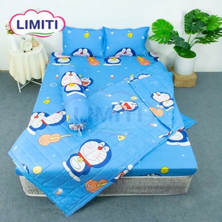 Bộ Chăn Hè Trần Bông Ga Gối 4 Món Cotton Poly Thoáng Mát Mẫu DOREMON