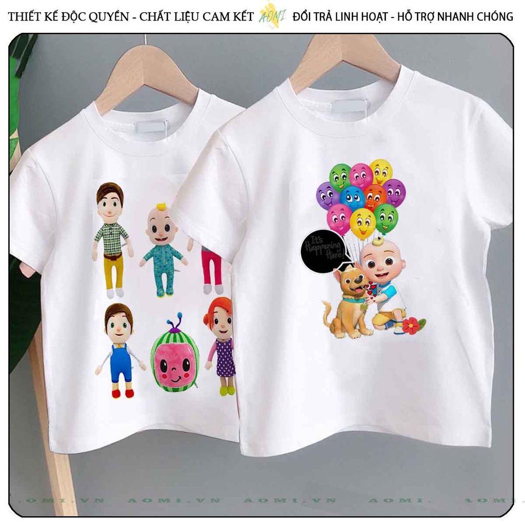 ÁO THUN UNISEX HOẠT HÌNH cocomelon PHÔNG TRẮNG TAY NGẮN NAM NỮ GIA ĐÌNH CẶP ĐÔI SIZE TRẺ EM BÉ TRAI GÁI AOMIVN