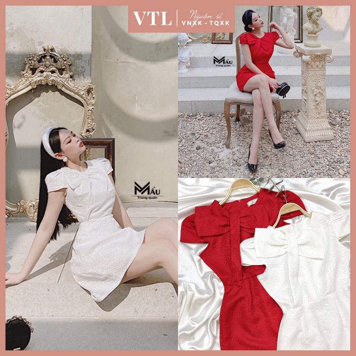VÁY GẤM NƠ TIỂU THƯ DÁNG NGẮN VÁY THIẾT KẾ
