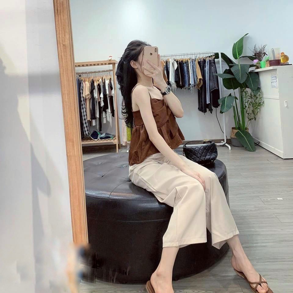 SET BỘ ÁO 2 DÂY NƠ NGỰC, LỆCH VAI + QUẦN ỐNG XUÔNG CÓ CHUN LƯNG