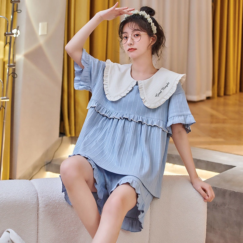 Bộ Đồ Ngủ Ngắn Tay Bằng Cotton Nguyên Chất Cao Cấp Thời Trang Mùa Hè Cho Nữ