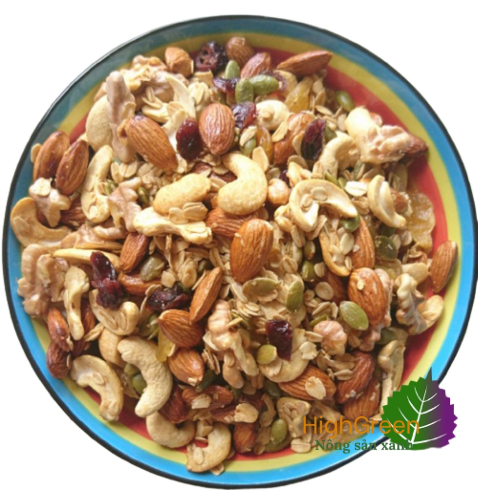 Ngũ cốc Granola ăn sáng 500GR - Ngũ cốc ăn kiêng 9 loại hạt, rang mộc tự nhiên, không đường - Granolah siêu hạt