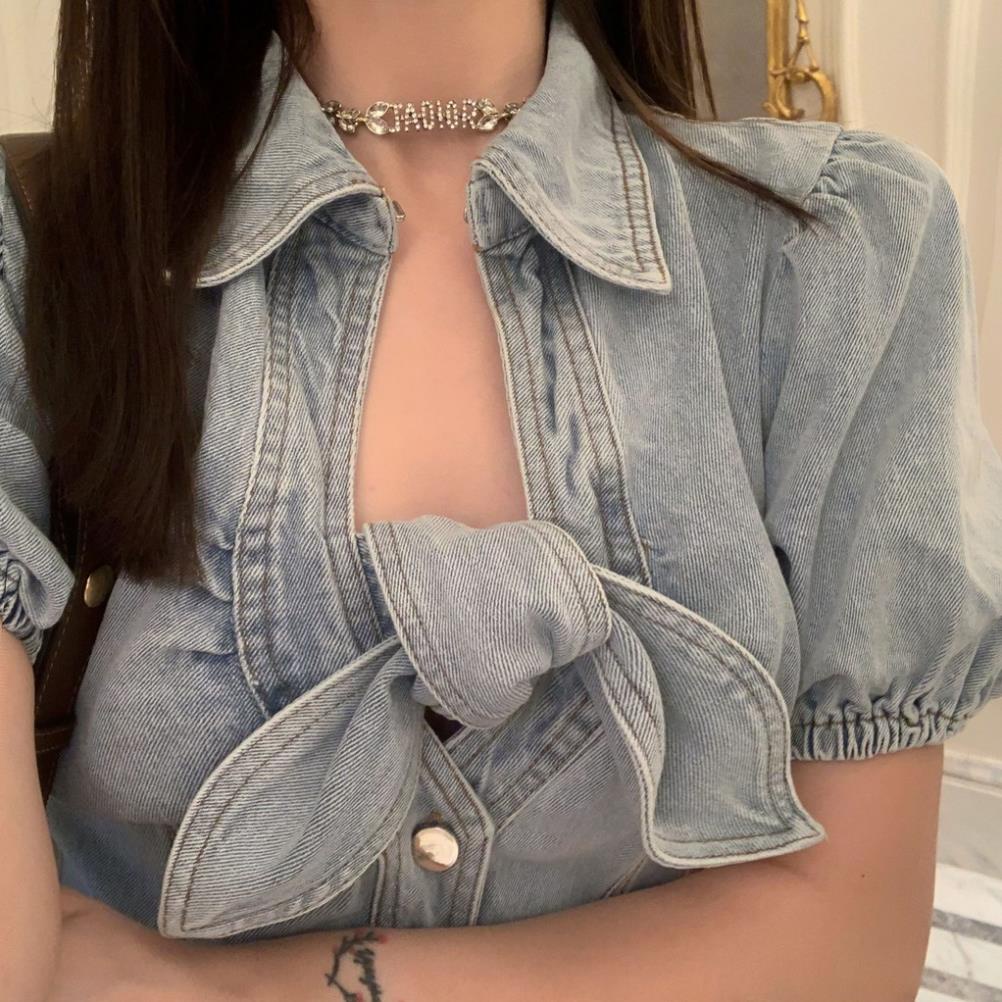 Đầm jeans thắt nơ cá tính