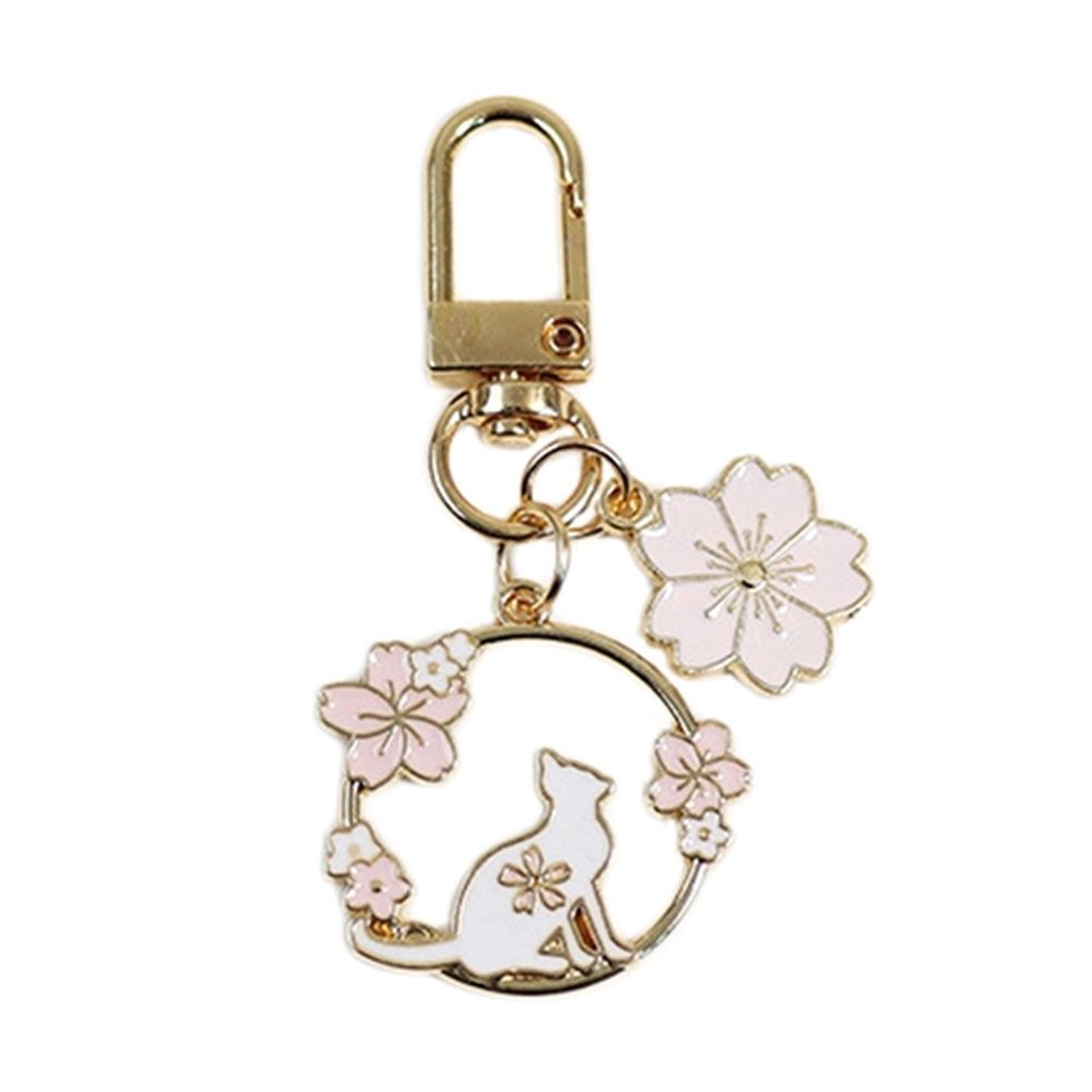 Móc khóa trang trí túi xách hình thỏ/mèo Sakura màu hồng dễ thương bằng kim loại