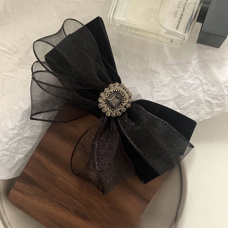 Kẹp Tóc Hình Nơ Lưng Đính Đá Phối Lưới Đơn Giản Xinh Xắn Dành Cho Nữ