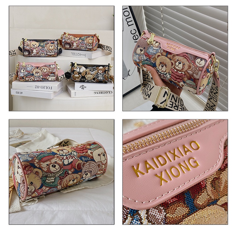 Túi Đeo Chéo Hình Trụ Cỡ Lớn In Họa Tiết Hoạt Hình Phong Cách Cổ Điển Thời Trang