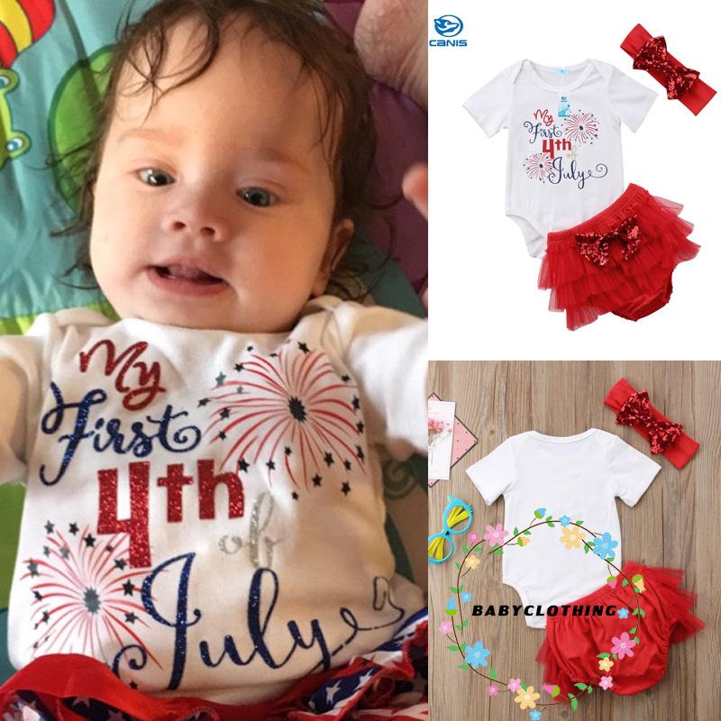 ღWSVღ2018 Hot fashion Baby Girls My First 4th of July Romper+Tutu Shorts+Headband 3Pcs Set Outfits