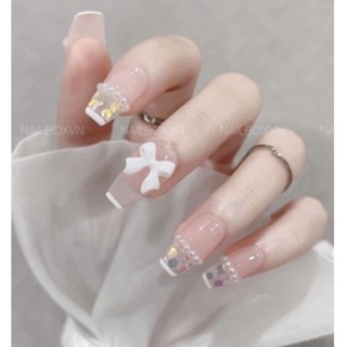 Nailbox móng úp kèm keo dũa đính charm nơ ngọt ngào