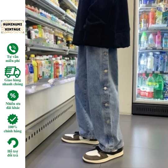 ☢✆Quần Baggy Jean ống suông , rộng - phối KHUY CÚC siêu HOT -Q11- mang phong cách đường phố- xu hướng trend 2022