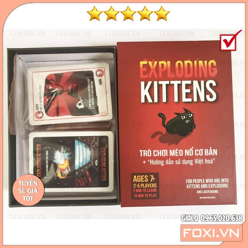 Combo Exploding Kitten-02 Bộ Mèo Nổ Màu Đỏ Và Đem Cơ Bản-Việt Hóa-Boardgame Cao cấp-Game Trí Tuệ