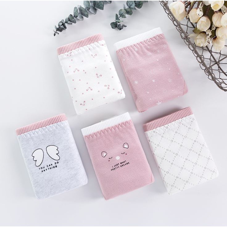 [Mã FAXANH1505 giảm 10K đơn 50K] Set 5 Quần Lót Cotton Thấm Hút Mồ Hôi Tông Màu Hồng P262