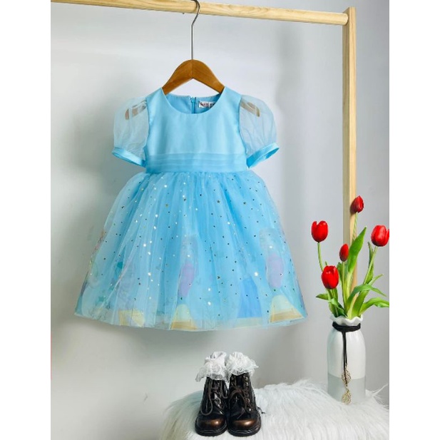 Đầm công chúa Elsa voan mềm xinh xắn bé 12-35kg