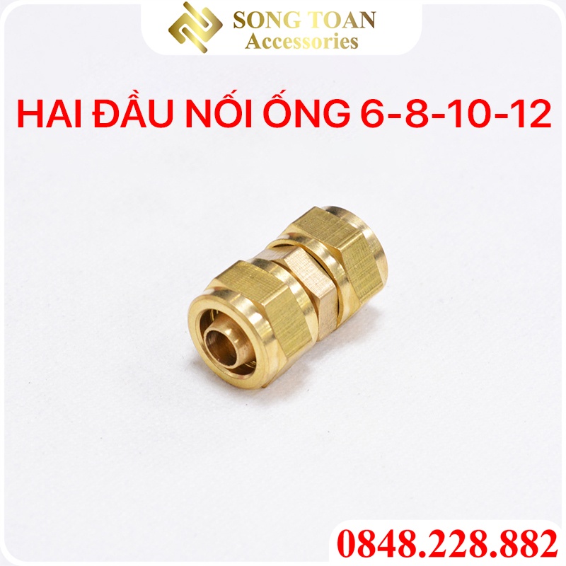 Nối Thẳng Hai Đầu Cắm Lòng Trong Ống PU Có Nón Rắc Co Xiết Thành Ống - Bằng Đồng Thau Phù Hợp Cho Hơi Khí Chất Lỏng