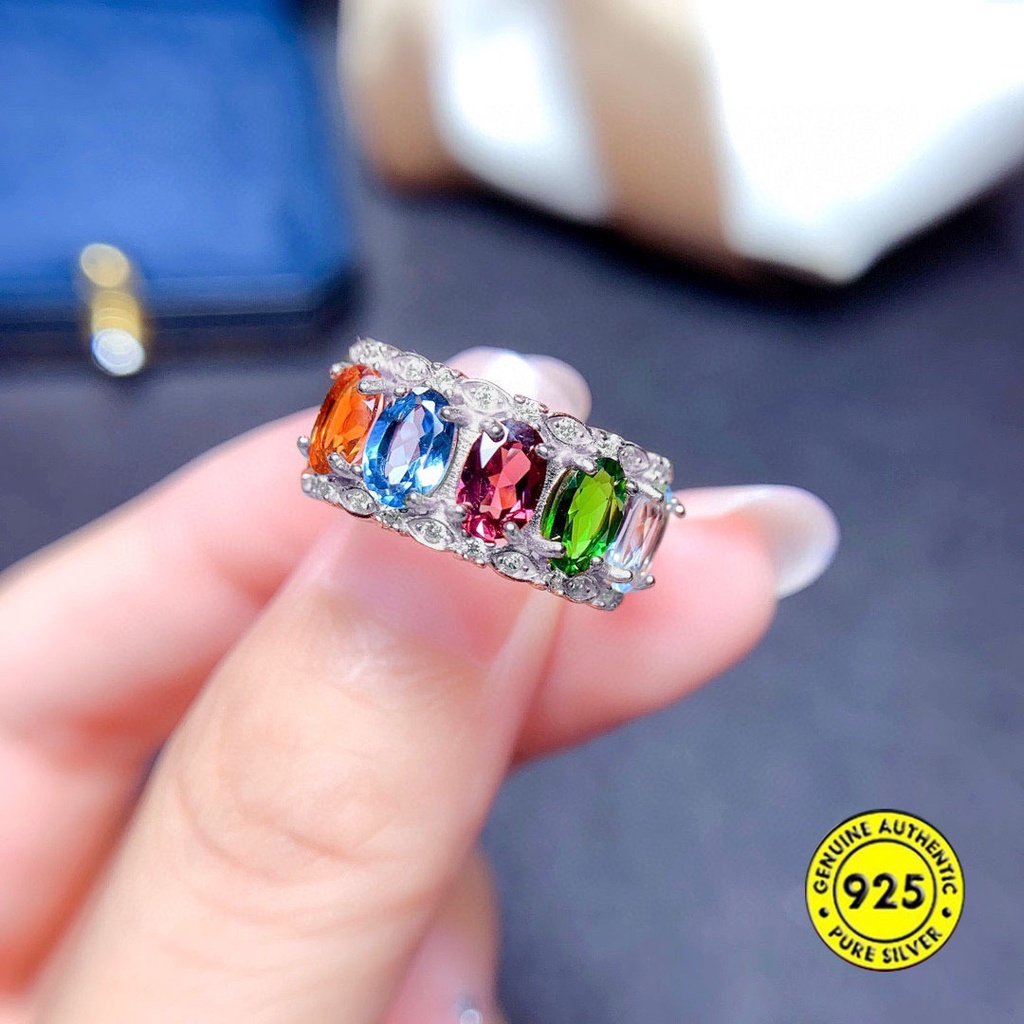 Nhẫn hở đính đá tự nhiên nhiều màu sắc có thể điều chỉnh kích cỡ thời trang