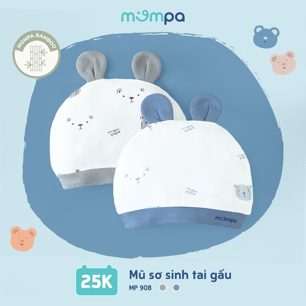 Set bao tay chân mũ yếm sơ sinh cho bé Mompa vải sợi tre mềm mịn co giãn 907