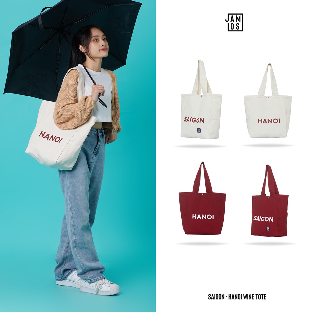 Jamlos SGHN Tote - Túi tote thời trang vải canvas in chữ 2 mặt Saigon Hanoi đi học đi chơi