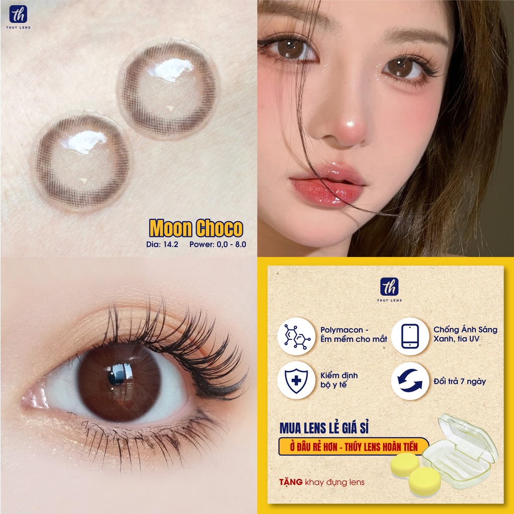 Kính áp tròng THUY LENS cho mắt cận màu nâu tự nhiên độ cận từ 0 - 8 Moon Choco