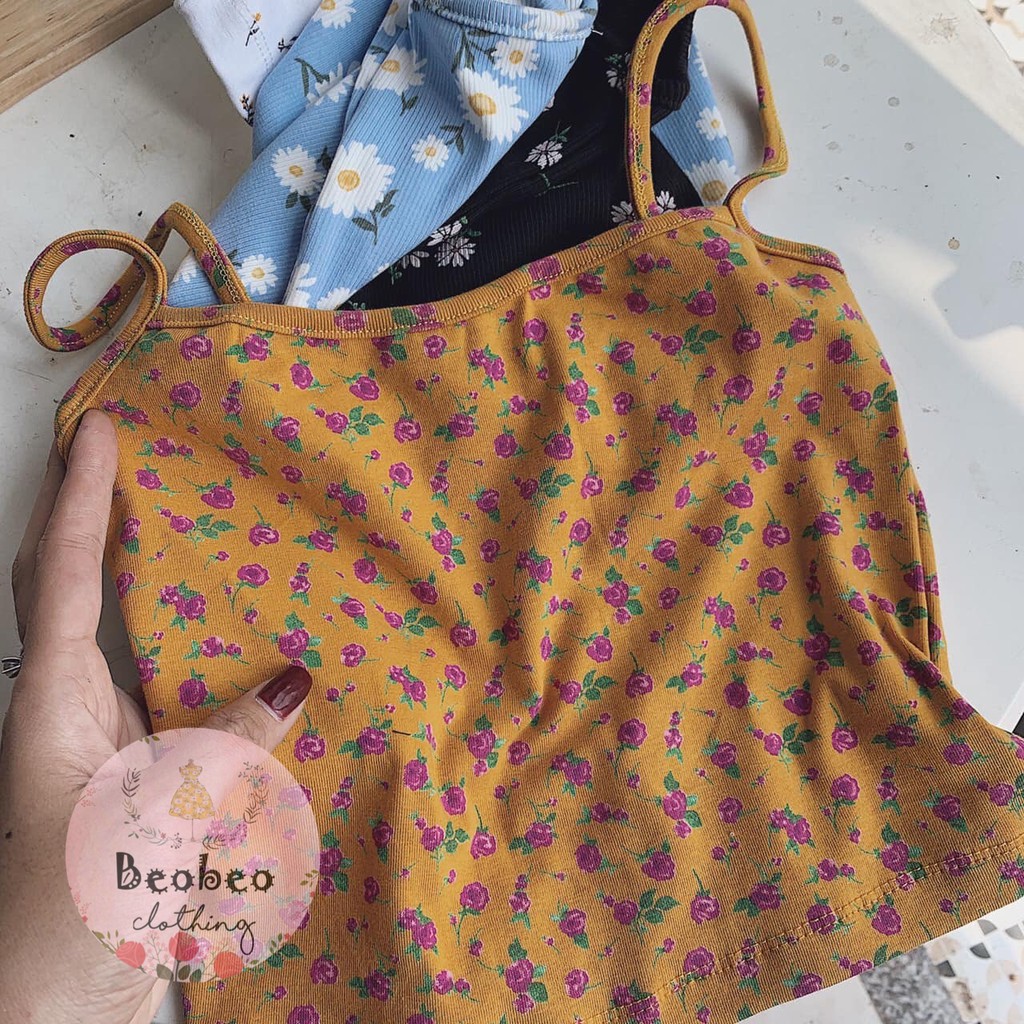 Áo thun 2 dây croptop in hoa 4 màu ulzzang