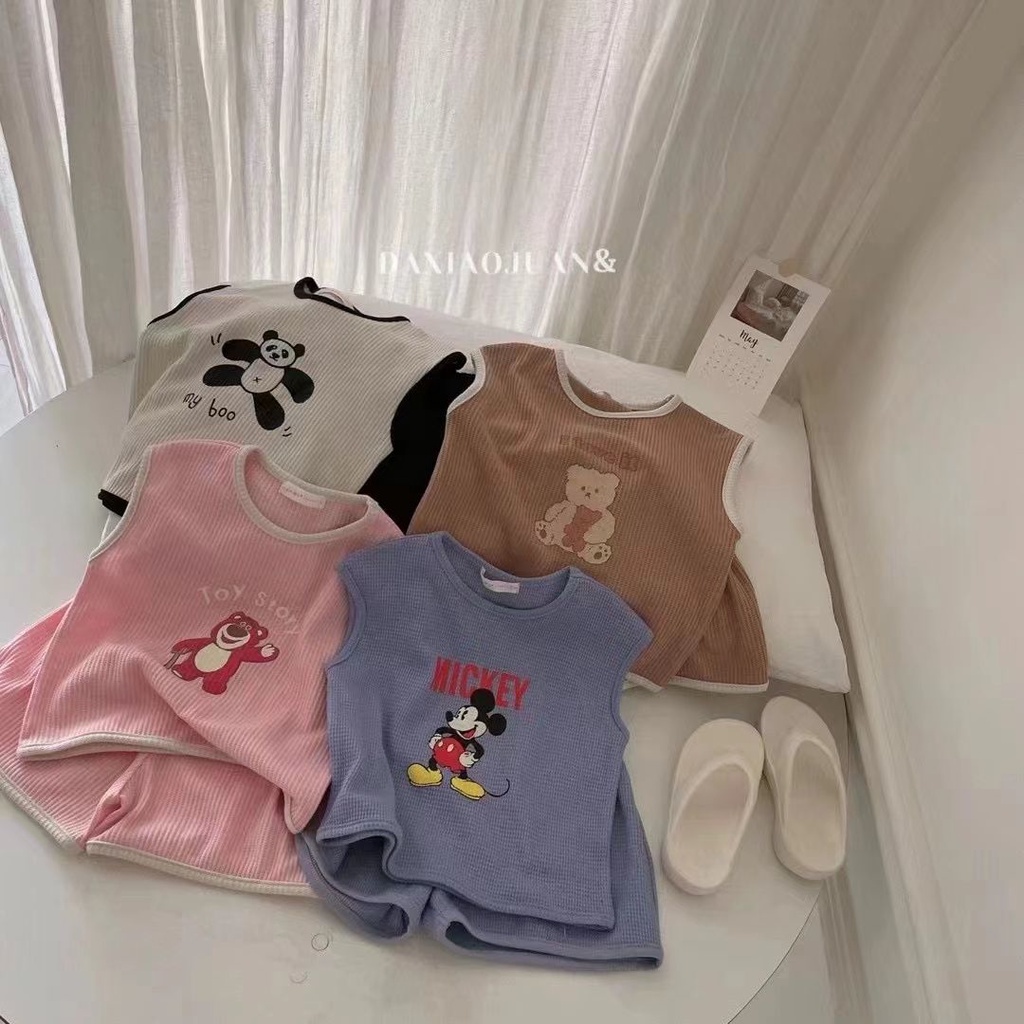 Bộ Áo Sát Nách + Quần Short Kiểu Hoạt Hình Đáng Yêu Cho Bé Trai Mùa Hè Hàn Quốc 2023