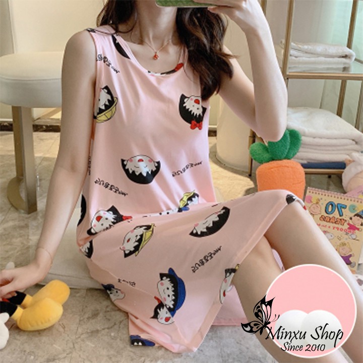 Váy Ngủ Đầm Ngủ Mặc Nhà Cotton Dáng Suông Sát Nách Minxu Shop - Mềm, Nhẹ - Thoải Mái - Phong Cách Hàn [CÓ ĐỆM NGỰC]