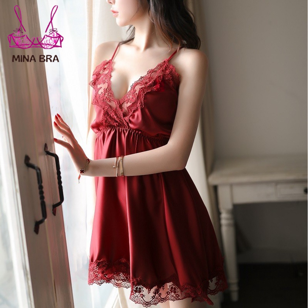 Váy Ngủ Hai Dây Phối Ren Thời Trang MINABRA Váy Phi Lụa, Có Chiết Eo Giúp Chị Em Trông Thon Gọn Hơn VN02 | BigBuy360 - bigbuy360.vn