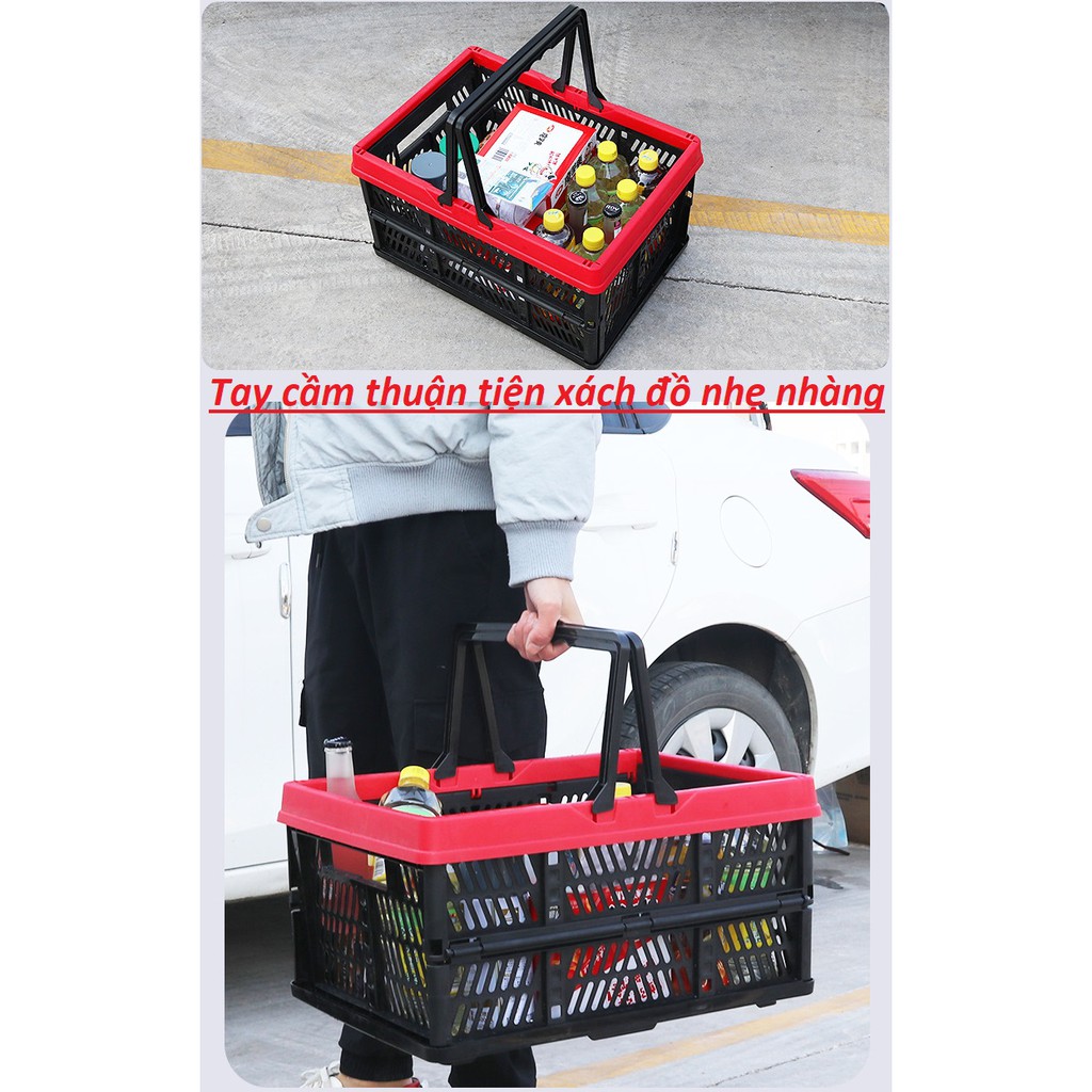 Thùng gấp gọn dạng LÀN GIỎ XÁCH có quai cầm thông minh để đồ cốp xe hơi ô tô gọn gàng tiện dụng