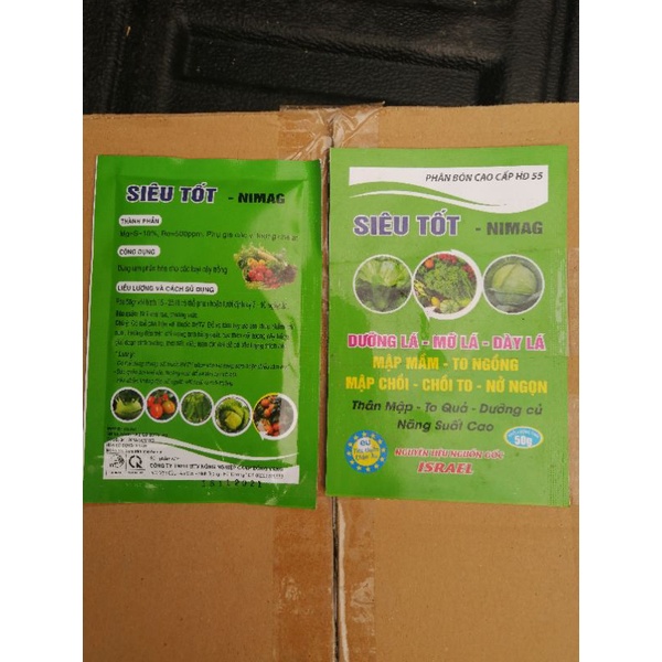 Phân bón rau màu Siêu tốt - Nimag Siêu dưỡng lá, dày lá, mập mầm, chồi to, nở ngọn gói 50 gram