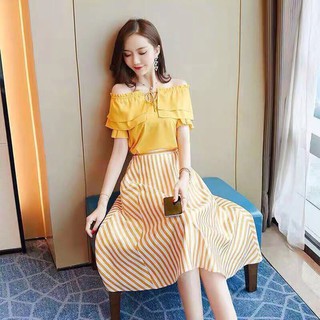 Set Áo Váy Sọc Kẻ Hàn Quốc  - TT2018