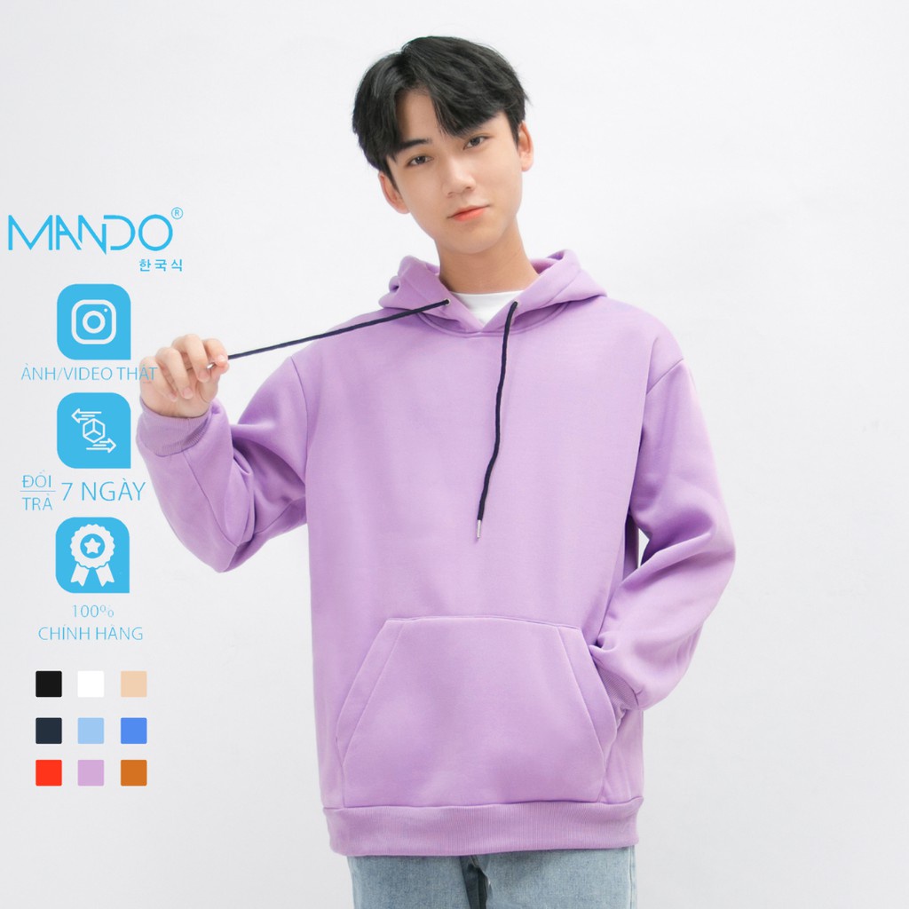 Áo Hoodie Nỉ Nam Dài Tay Trơn Basic MANDO, Form Rộng Phong Cách Hàn Quốc, Chất Liệu Cao Cấp, Co Giãn Tốt, - NDN056 - Hà