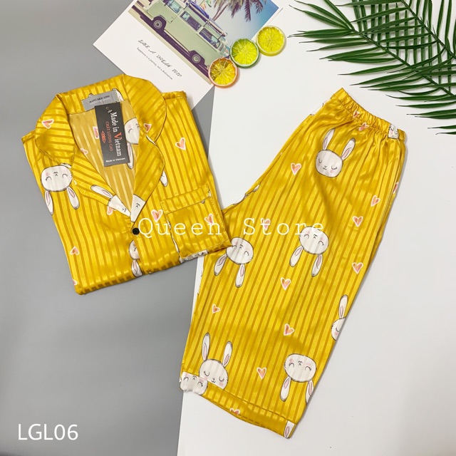Bộ Đồ Ngủ Pijama Lụa Gấm Cao Cấp Tay Ngắn Quần Lửng 🔥FREESHIP🔥[ Ảnh chụp thật ] | BigBuy360 - bigbuy360.vn