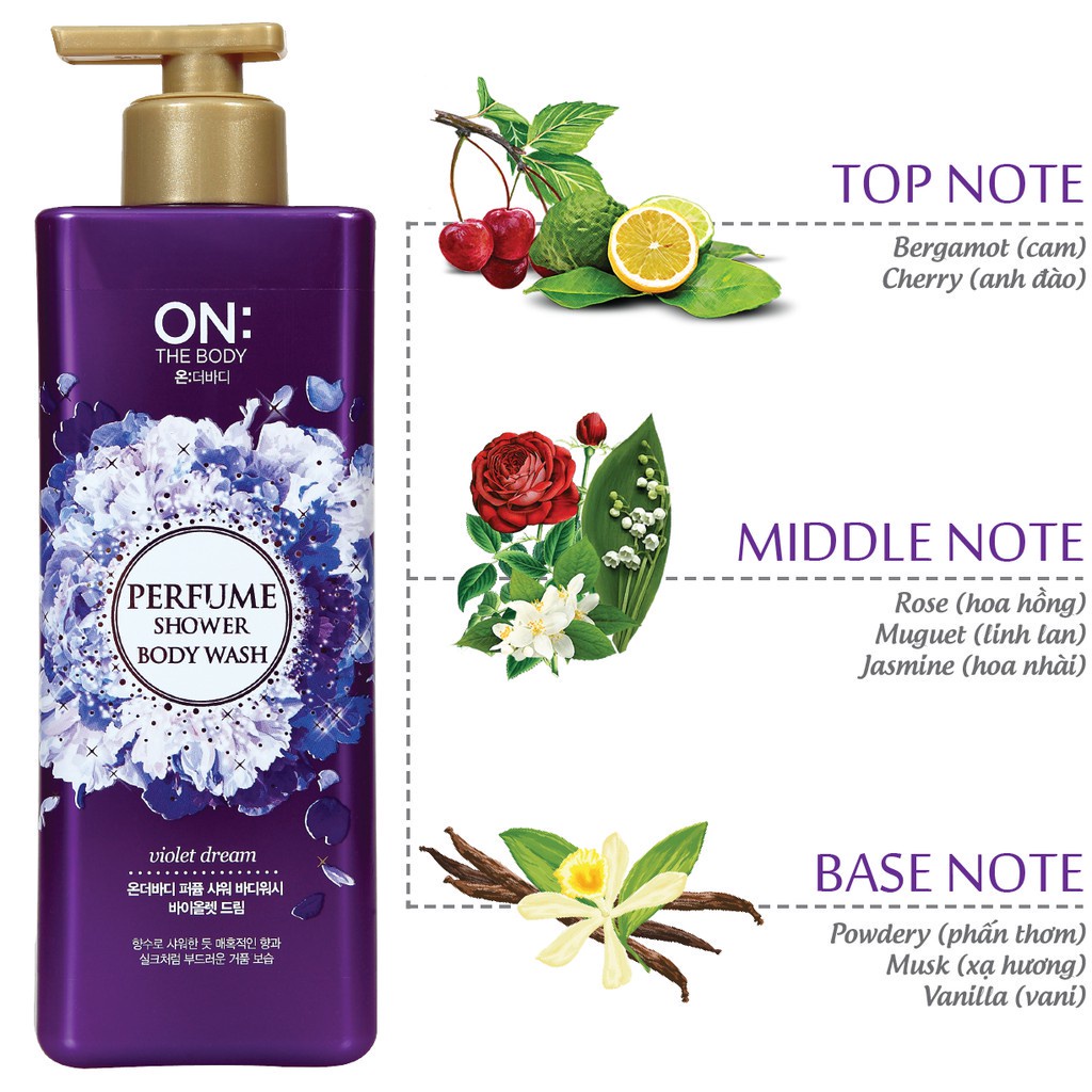 Sữa tắm dưỡng ẩm hương nước hoa On: The Body Perfume Violet Dream 500g