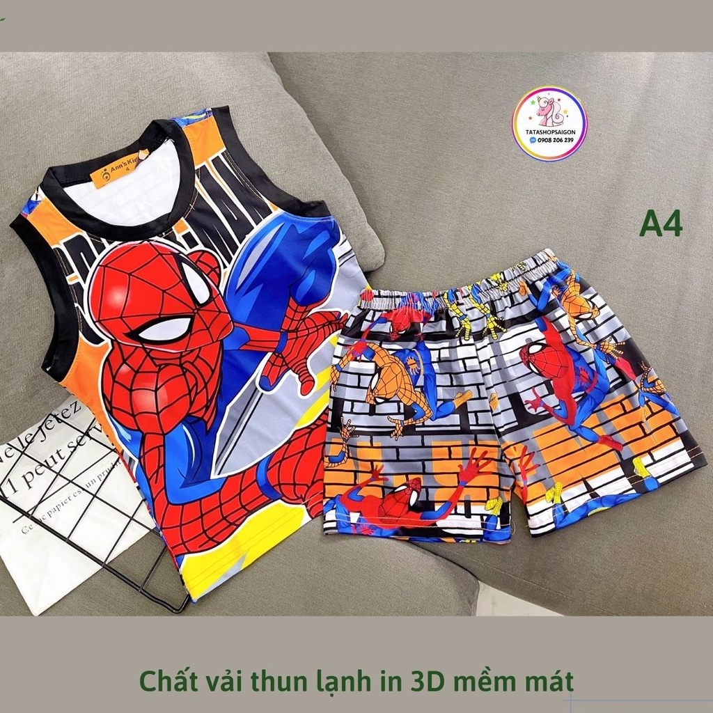 20 40kg Bộ ba lỗ cho bé trai size đại chất thun lạnh in 3D mềm mát A4