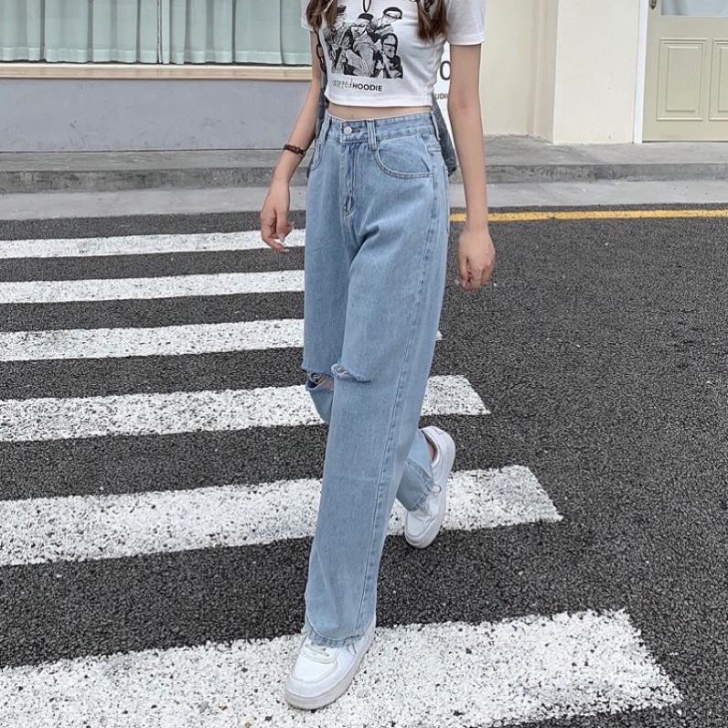 Quần jeans nữ rách 2 gối TREND JEANStạo sư cá tính năng động hottrend 2022