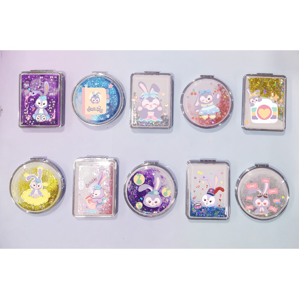 Gương nước chảy kim tuyến gấu dâu tây lotso in hình GNI45 gương 2 mặt cáo lina thỏ stella nomo duck DF friends