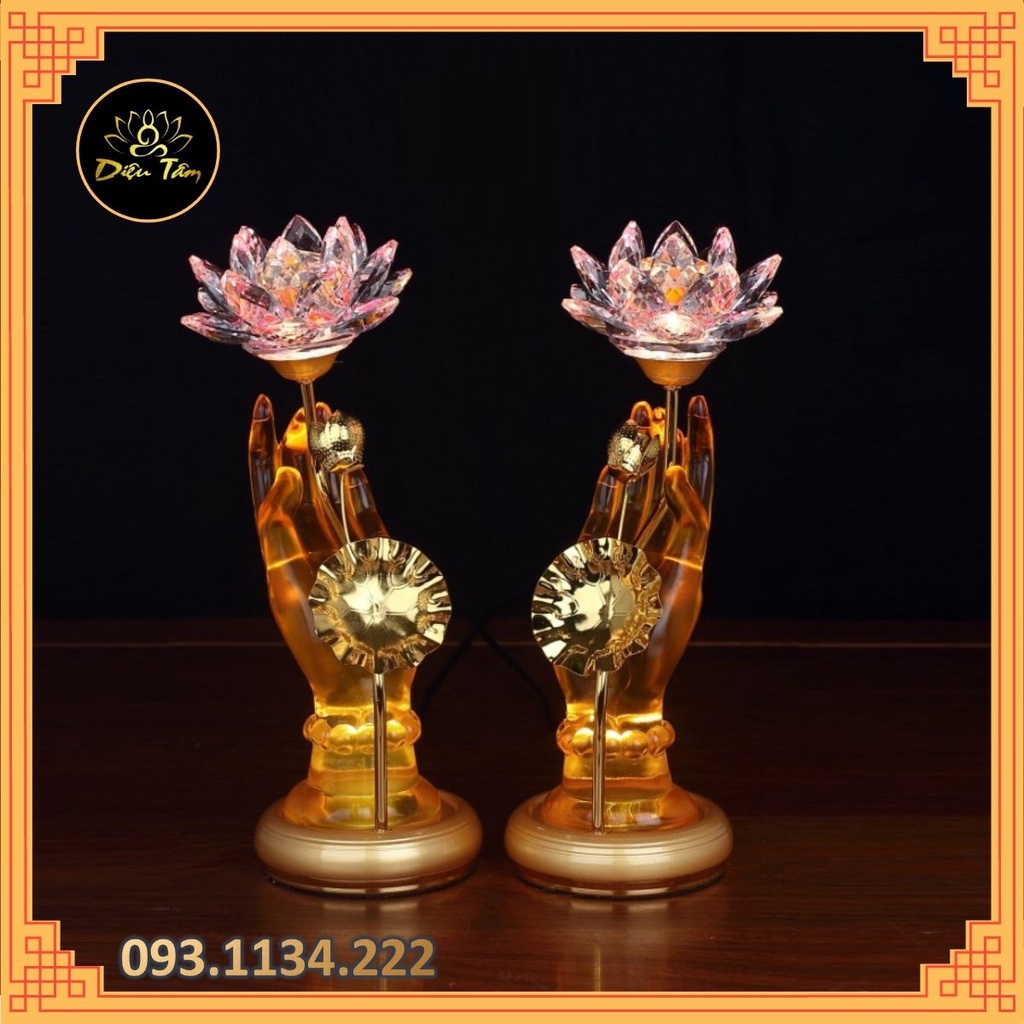 Đèn tay Phật đổi màu cầm hoa sen vàng