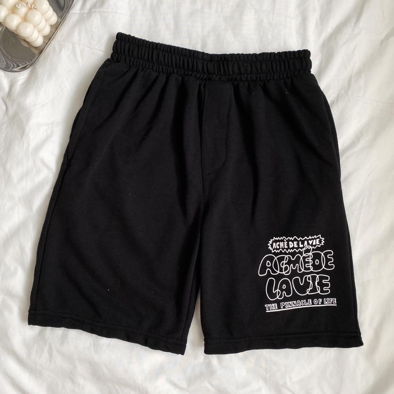Quần Short Thun LAVIE màu ĐEN/KEM vải da cá  Nam nữ unisex  Quần thun lưng chun Jaystoree