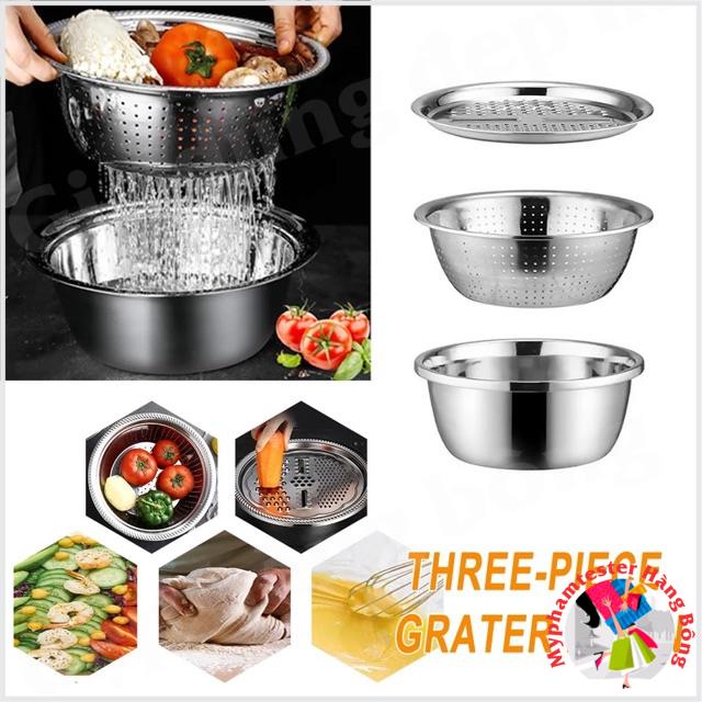 Set chậu rổ và đĩa nạo rau củ inox