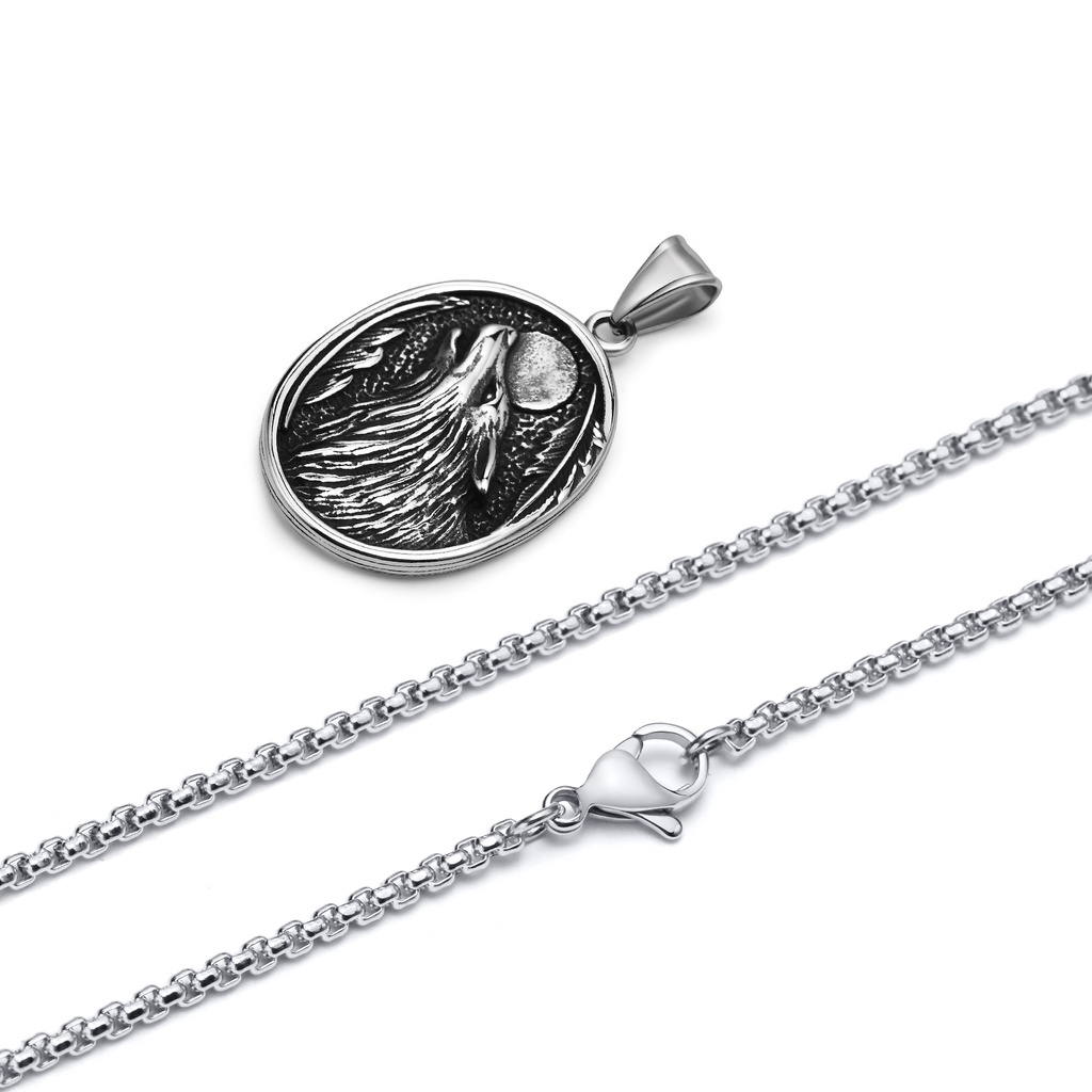 Vòng cổ Mặt Hình Đầu Sói Bằng Thép Không Gỉ Thời Trang Cho Nam