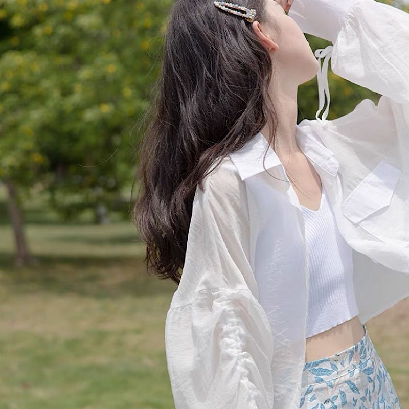 Áo Sơ Mi Chiffon Mỏng Dáng Rộng Tay Dài Màu Vàng Cho Nữ