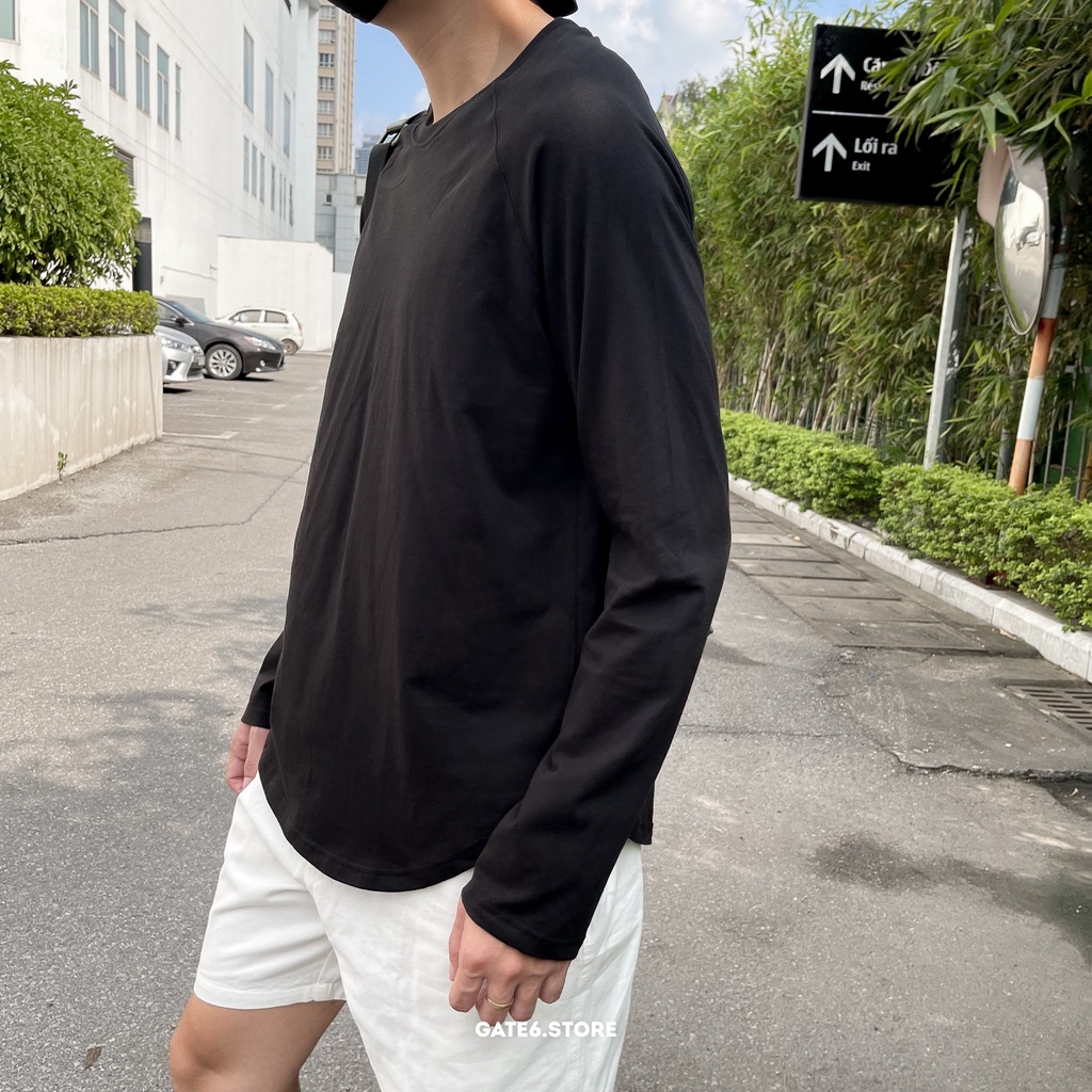 Áo thun Nam dài tay GATE6, áo cổ tròn vai raglan phối longtee cotton cao cấp mẫu mới Thu/Đông 2021 Daily - Đen/G0017