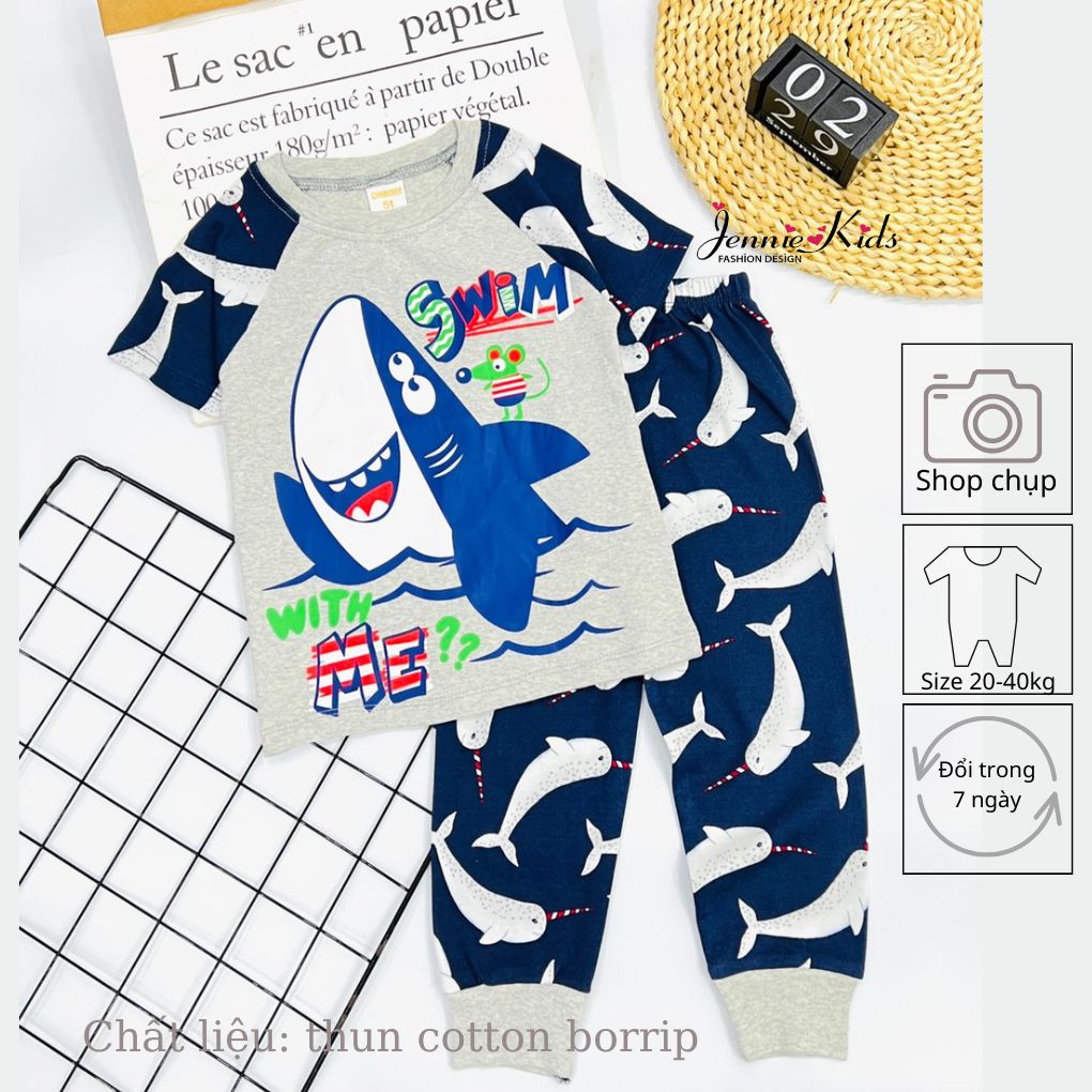 Đồ bộ bé trai tay ngắn quần dài thun cotton vnxk 22 42kg J498