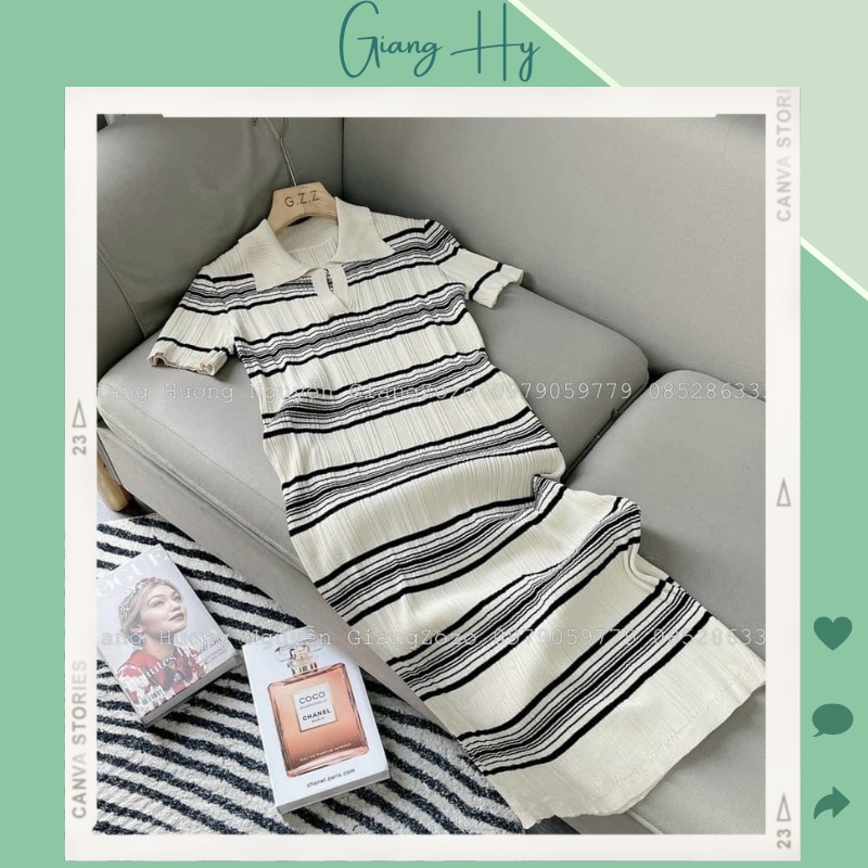 Váy polo nữ dáng suông dài bigsize LEN KẺ NGANG