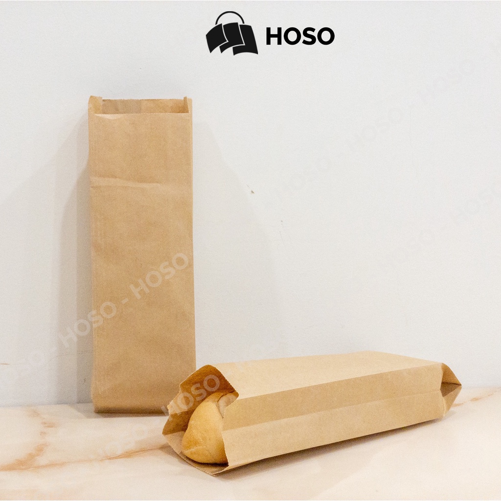 100 Túi giấy kraft trơn đựng bánh mì que, bánh ngọt an toàn, chất lượng cao