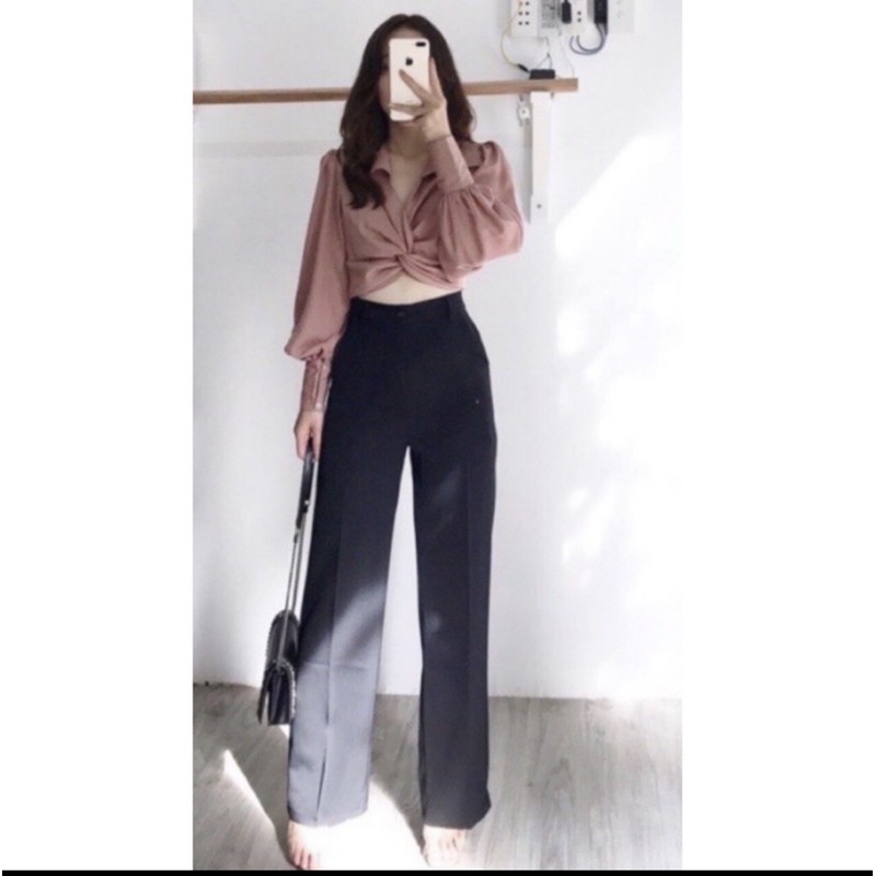 Quần culottes ống rộng suông dài chất dày lưng cao | BigBuy360 - bigbuy360.vn