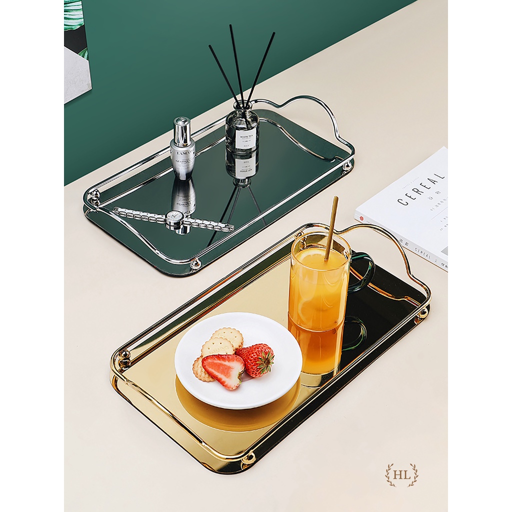 KHAY INOX BÊ ĐỒ | KHAY METAL BÌNH CỐC THỦY TINH_ĐỒ TRANG ĐIỂM DECOR | KHAY TRÒN METAL PHONG CÁCH RETRO SANG CHẢNH