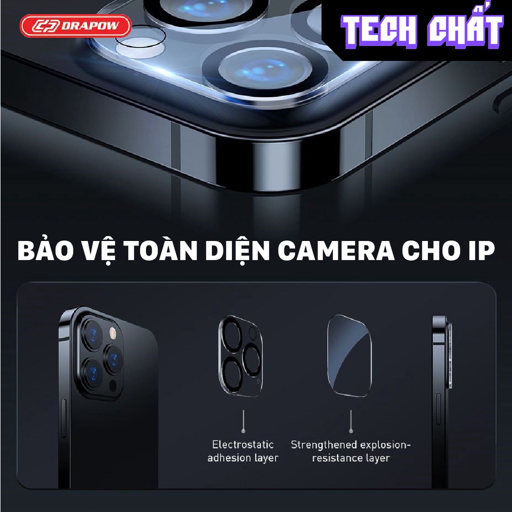 Kính dán bảo vệ toàn bộ camera cho iP chính hãng Drapow đủ đời từ iPhone Xr đến 14 Pro Max tech chất