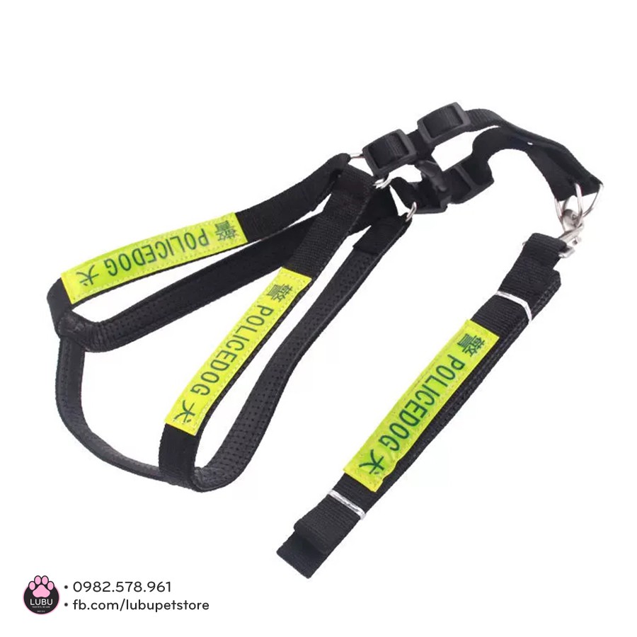 Dây dắt kèm yếm có PoliceDog phản quang cho chó lớn bản rộng