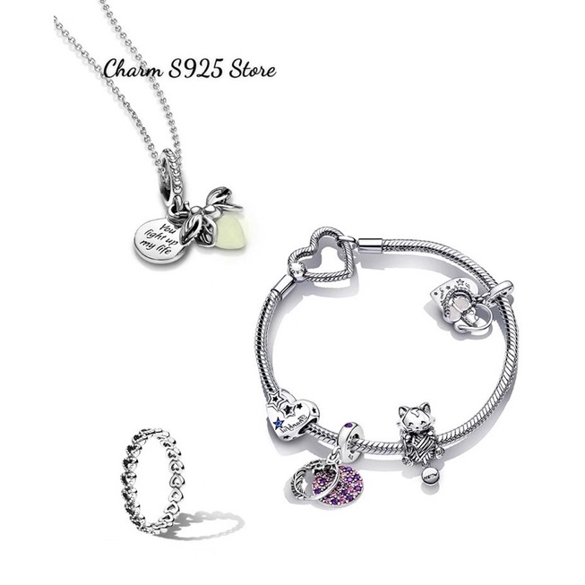 COMBO BỘ VÒNG TAY MỀM MIX 4 HẠT CHARM PAN ALE BẠC 925